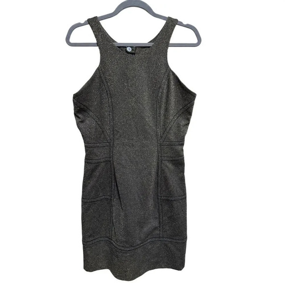 BCBGeneration Dresses & Skirts - BCBGeneration Black and Gold High Neck Dress Size Medium Stretch Bodycon